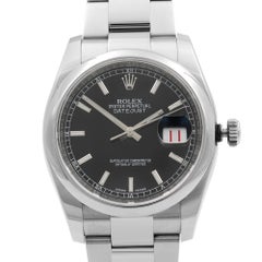Rolex Datejust Roulette Date 36mm Steel Black Dial Automatic Mens Watch 116200