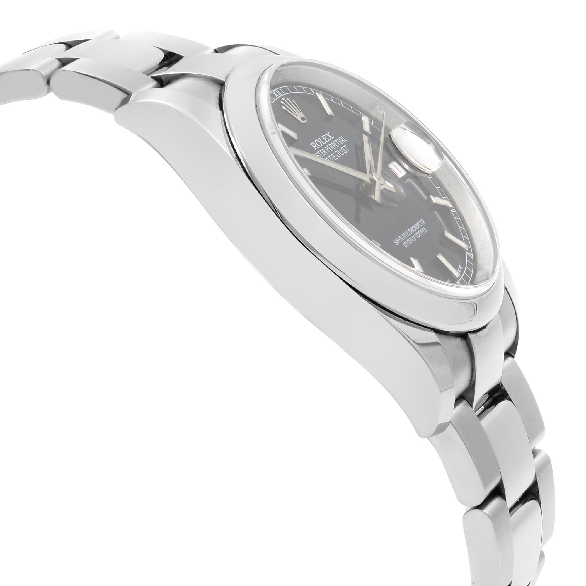 Rolex Datejust Roulette Date 36mm Steel Black Dial Automatic Mens Watch 116200 Unisexe en vente