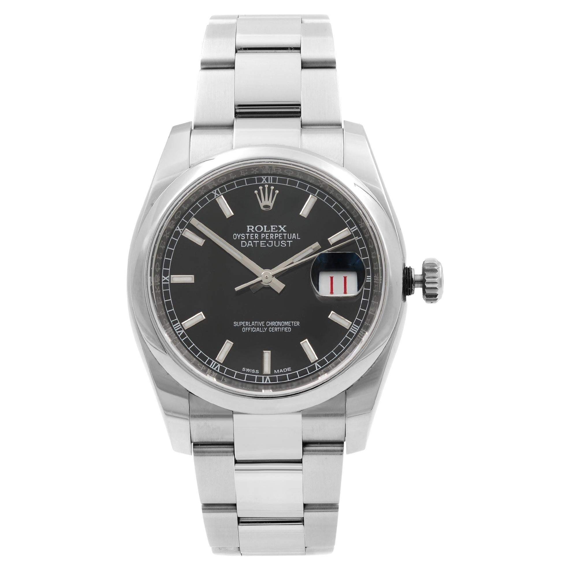 Rolex Datejust Roulette Date 36mm Steel Black Dial Automatic Mens Watch 116200