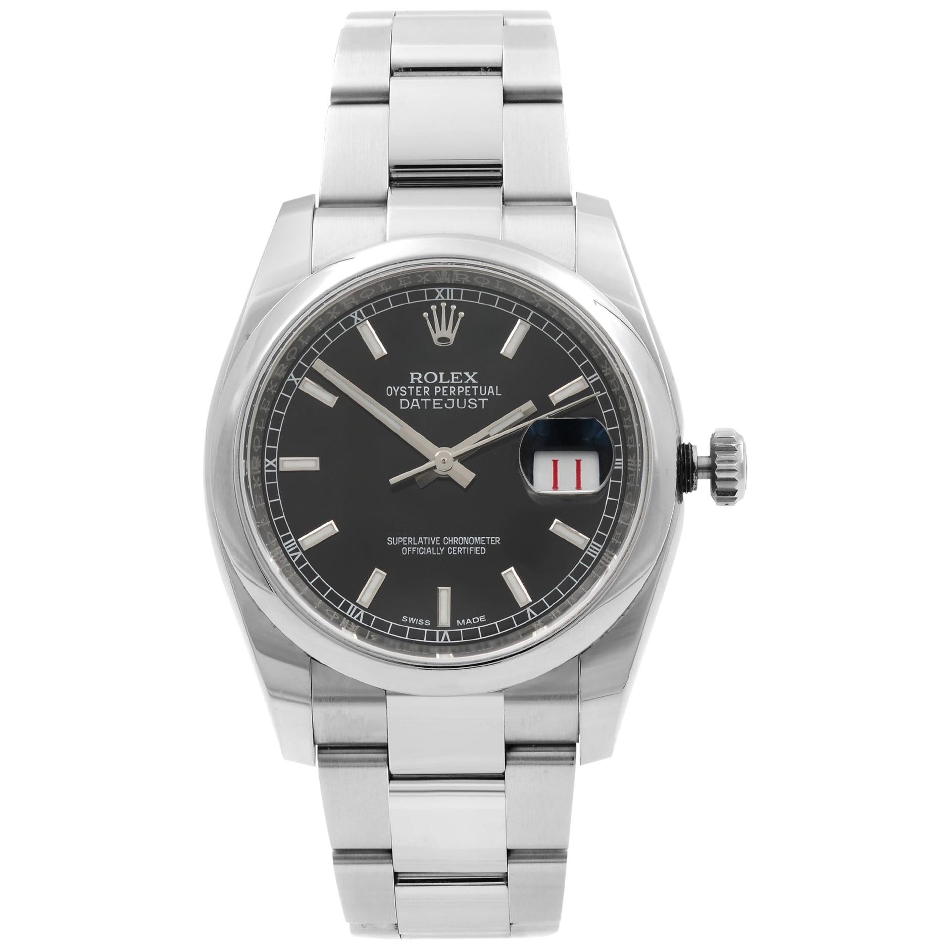 Rolex Datejust Roulette Date Steel Black Dial Automatic Men's Watch 116200