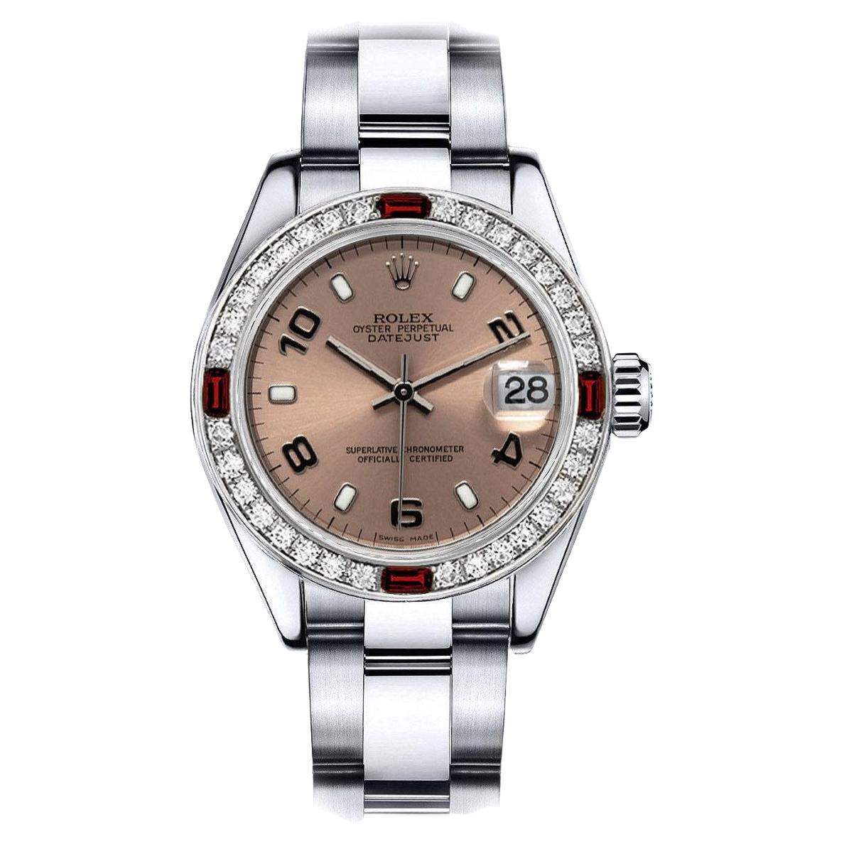 Rolex Datejust Cadran saumon Oyster Lunette diamants et rubis Rolex Datejust  en vente