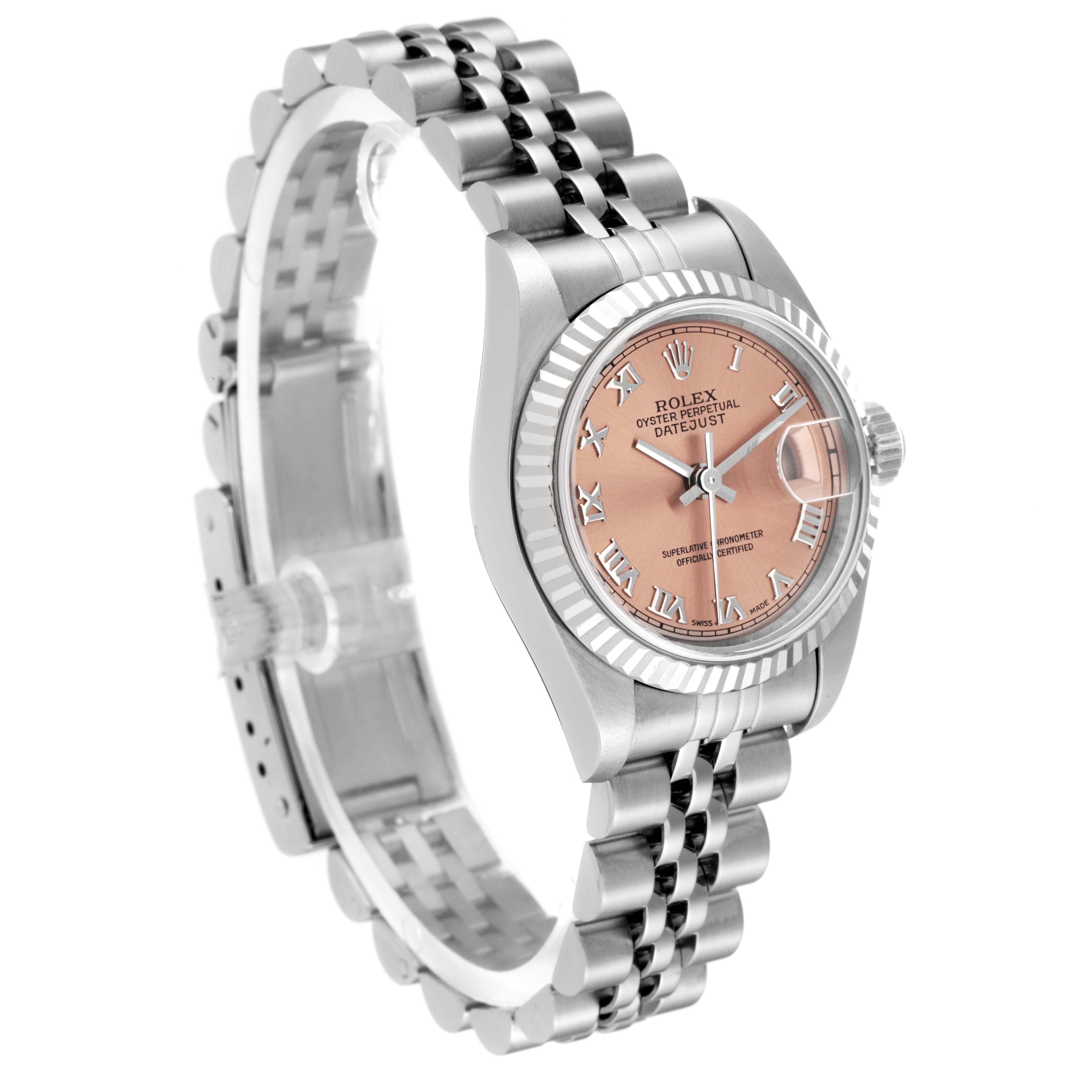 Rolex Datejust Salmon Dial White Gold Steel Ladies Watch 79174 Box Papers In Excellent Condition In Atlanta, GA