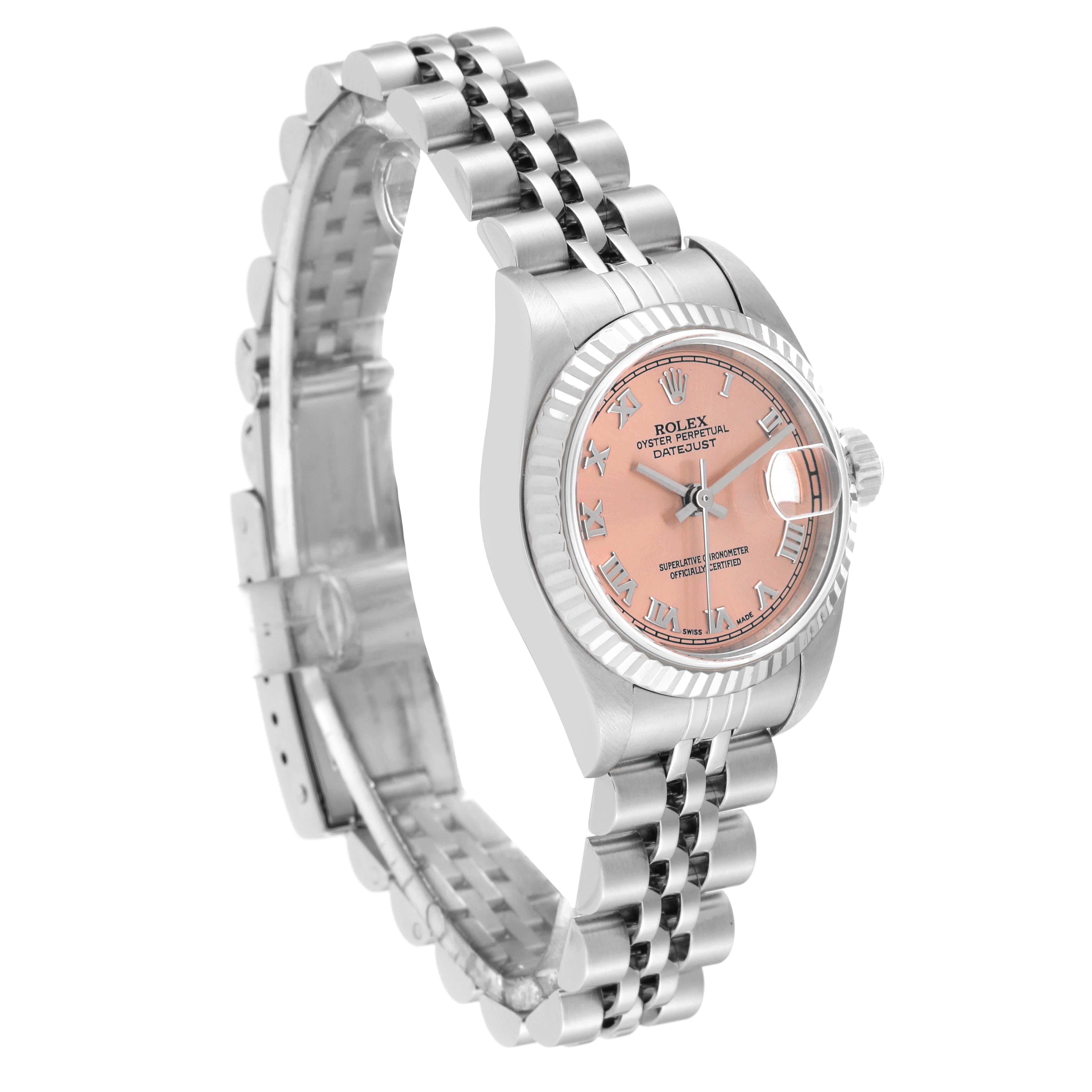 Rolex Datejust Salmon Dial White Gold Steel Ladies Watch 79174 In Good Condition For Sale In Atlanta, GA