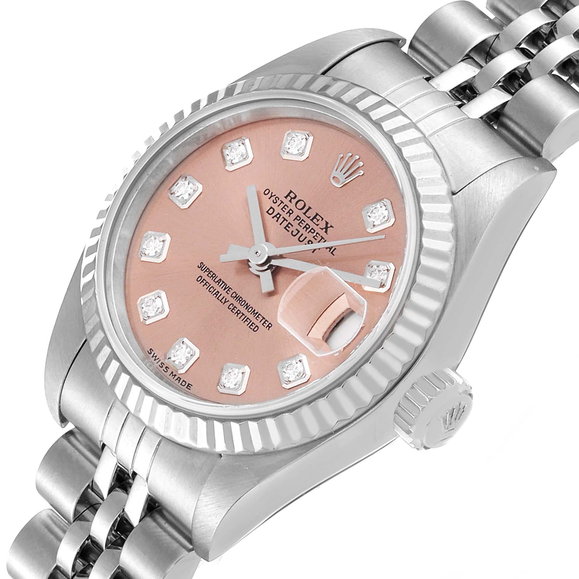 Women's Rolex Datejust Salmon Diamond Dial White Gold Steel Ladies Watch 69174 For Sale