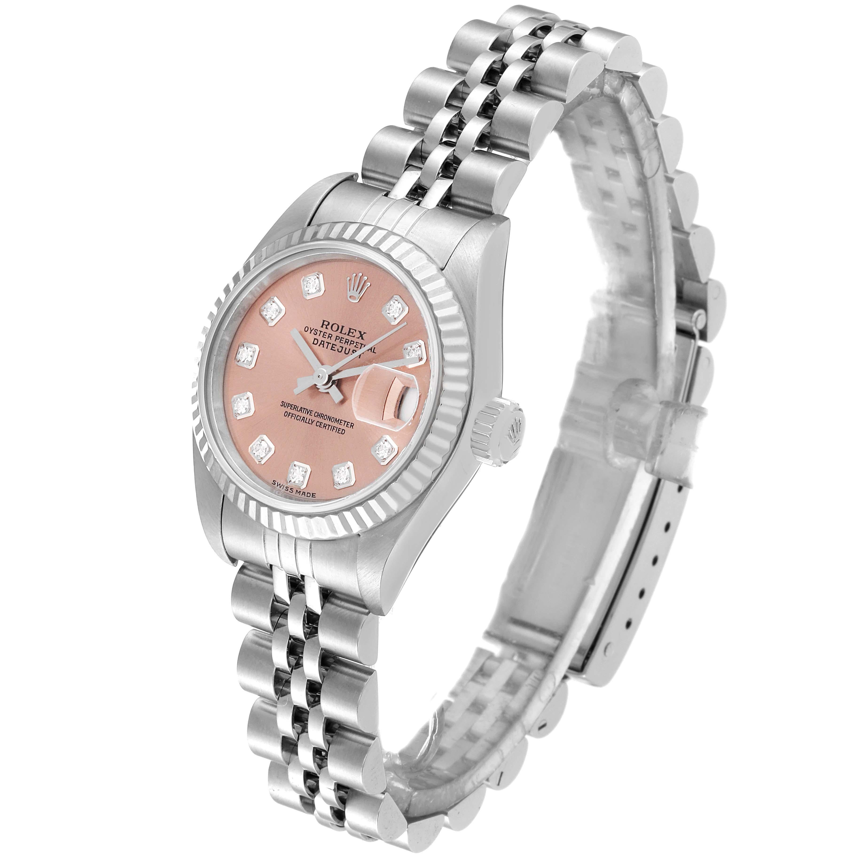 Rolex Datejust Salmon Diamond Dial White Gold Steel Ladies Watch 69174 For Sale 2