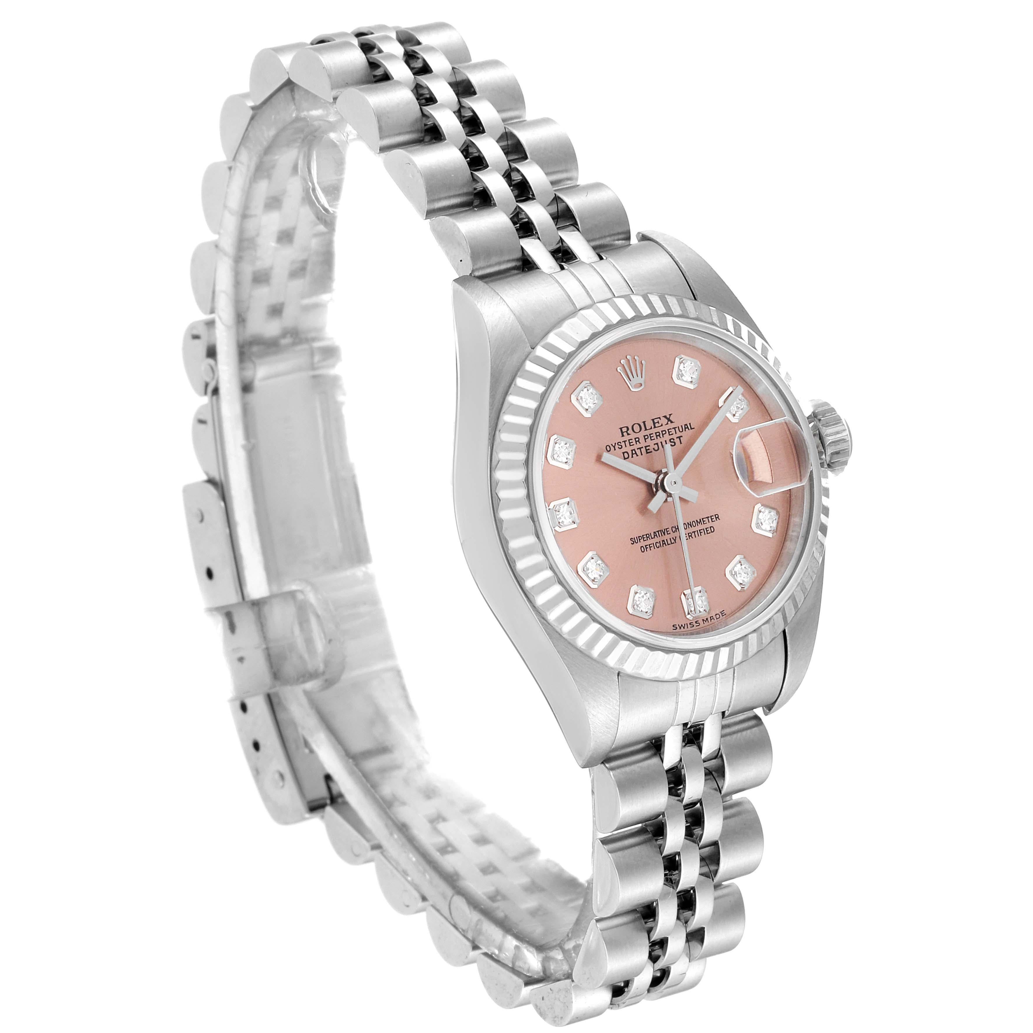 Rolex Datejust Salmon Diamond Dial White Gold Steel Ladies Watch 69174 For Sale 3