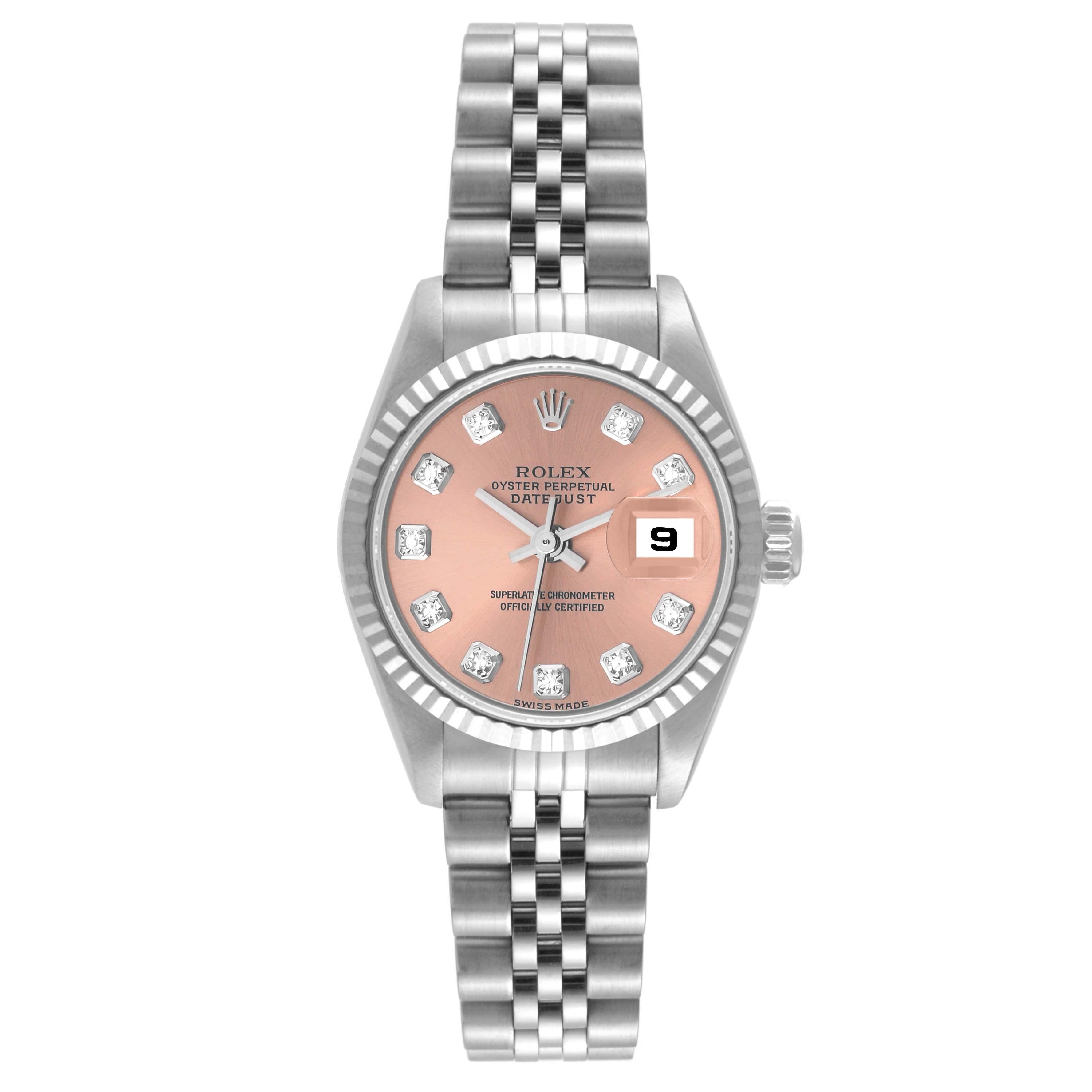 Women's Rolex Datejust Salmon Diamond Dial White Gold Steel Ladies Watch 79174