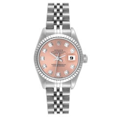 Rolex Datejust Salmon Diamond Dial White Gold Steel Ladies Watch 79174