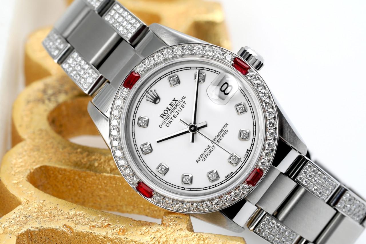 Damen Rolex Datejust 68274 Seite Diamant Armband 31mm Edelstahl weiß Farbe Zifferblatt mit Diamant-Akzent RT
