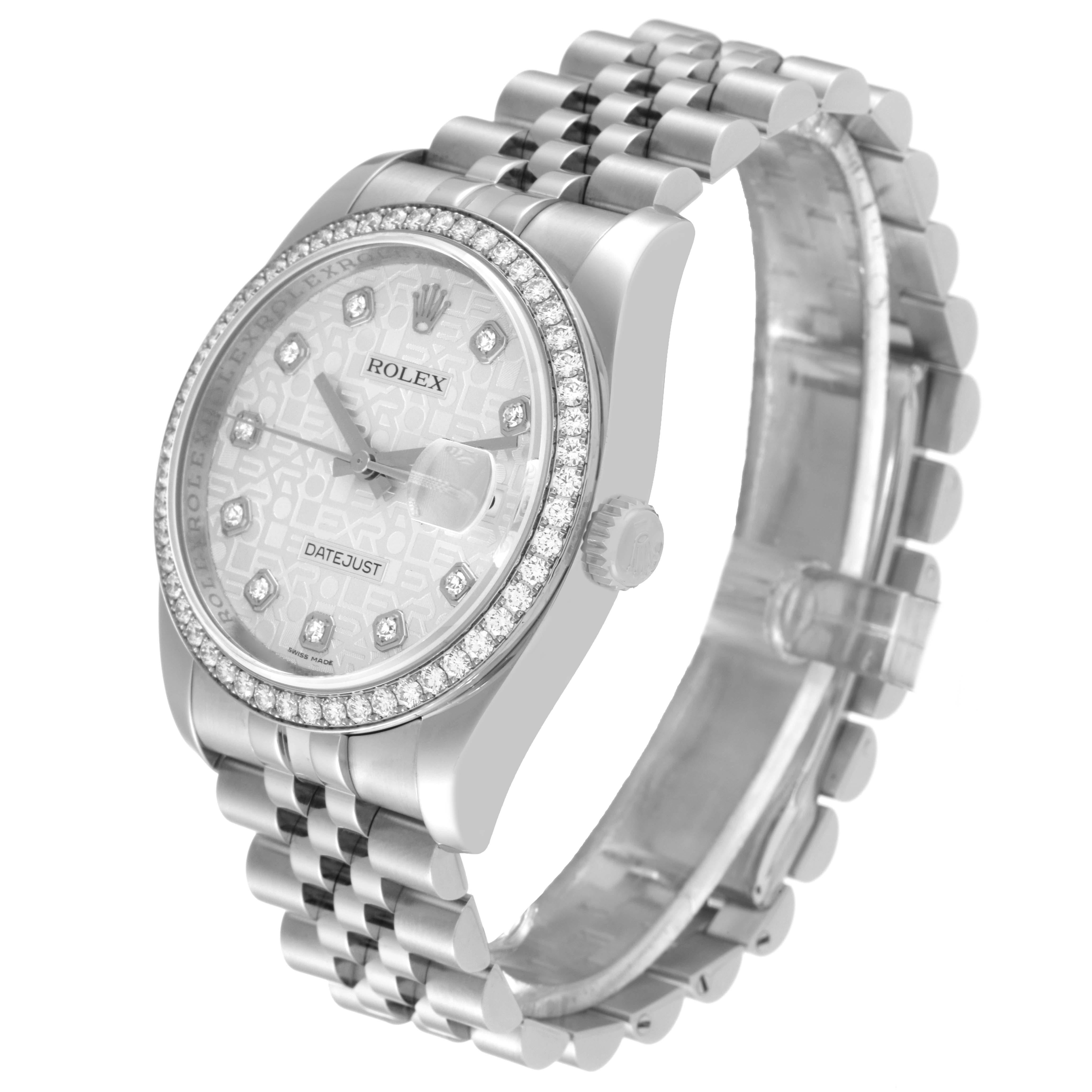 Rolex Datejust Silver Anniversary Dial Steel Diamond Mens Watch 116244 In Excellent Condition In Atlanta, GA