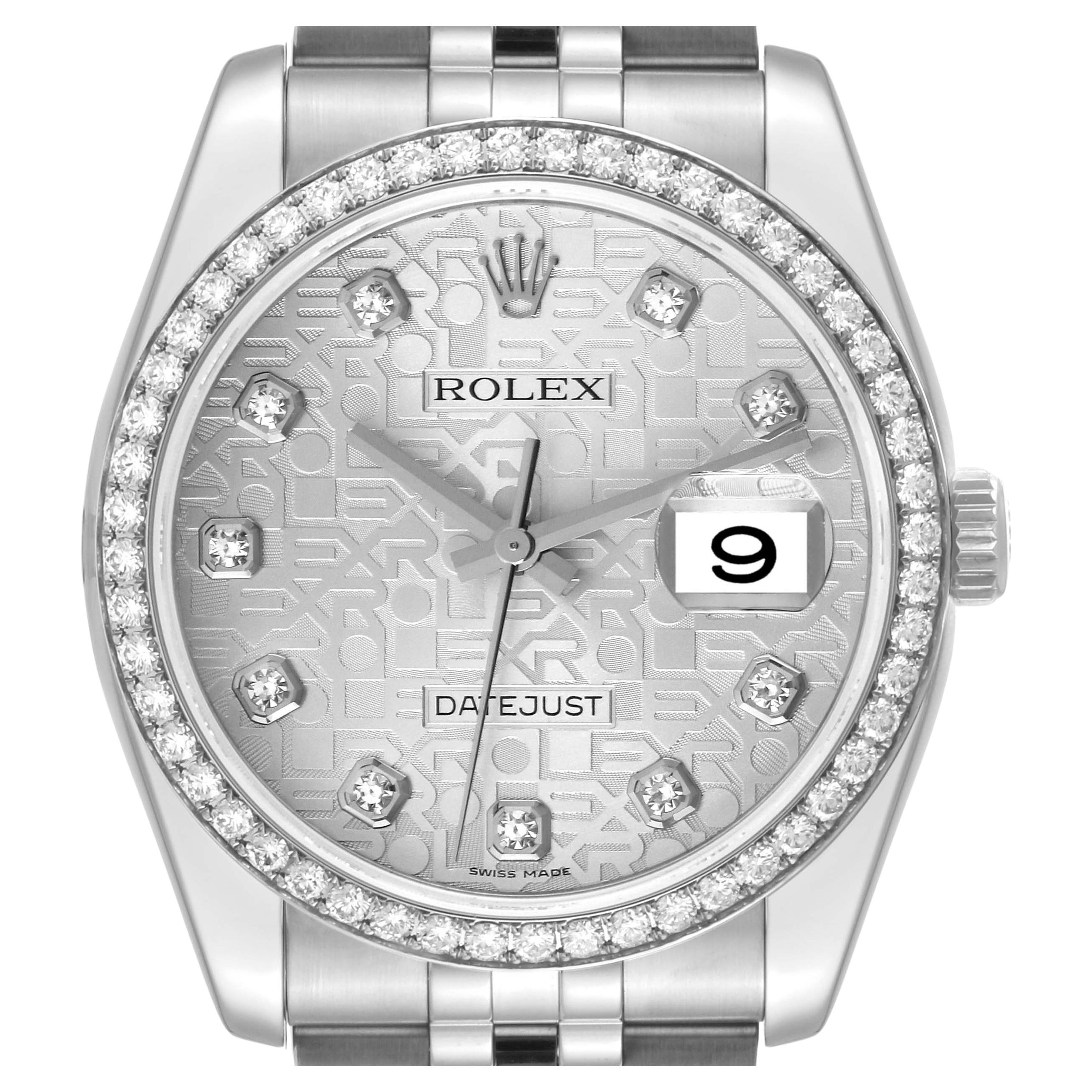 Rolex Datejust Silver Anniversary Dial Steel Diamond Mens Watch 116244