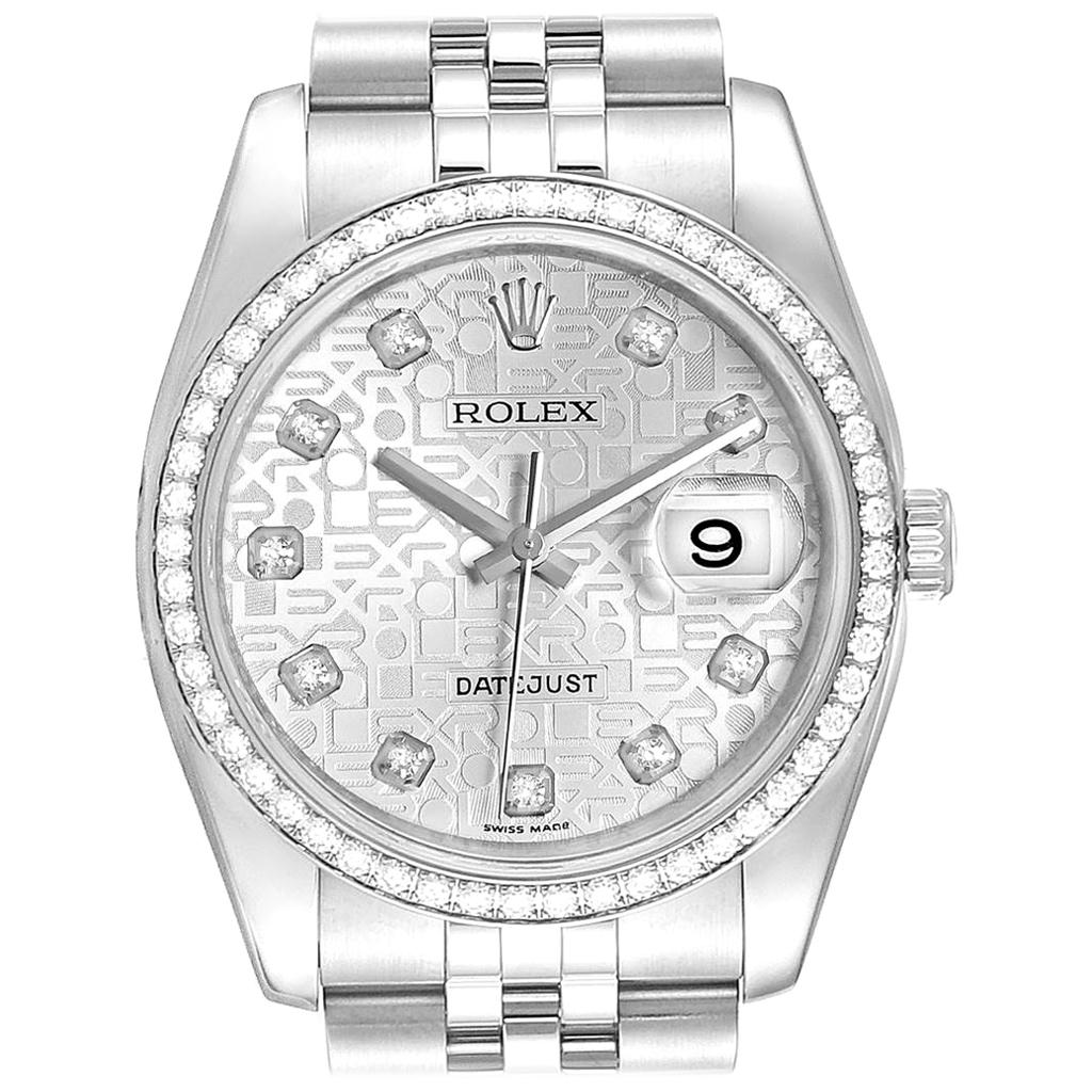 Rolex Datejust Silver Anniversary Diamond Dial Bezel Men’s Watch 116244 For Sale