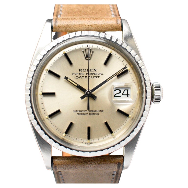 Rolex Datejust Silver Dial Black Silver Indexes 1603 Steel Automatic Watch, 1970  For Sale at 1stDibs