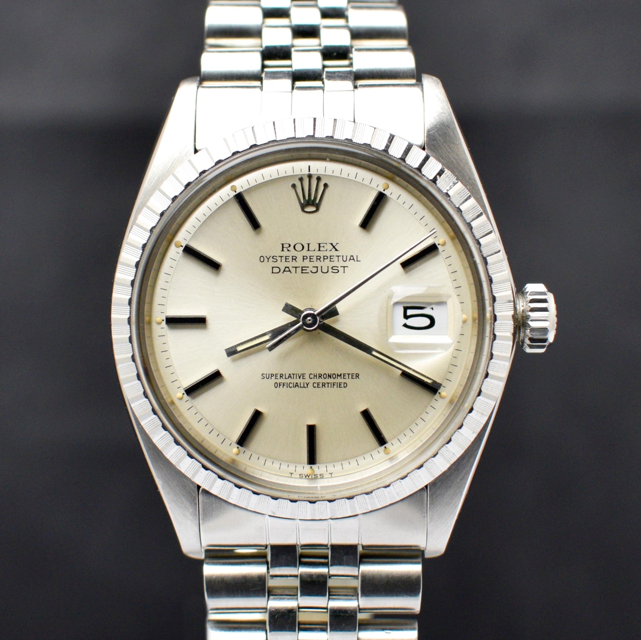 Rolex Datejust Silber Zifferblatt Schwarz Silber Indexe 1603 Stahl Automatikuhr, 1973 im Zustand „Gut“ in Central & Western District, HK