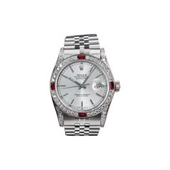 Rolex Datejust Silver Dial Diamond Lugs Diamond and Ruby Bezel Steel Watch