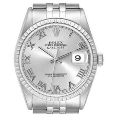 Rolex Datejust Silver Dial Engine Turned Bezel Steel Mens Watch 16220