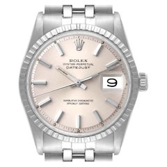 Rolex Datejust Silver Dial Engine Turned Bezel Steel Vintage Mens Watch 1603