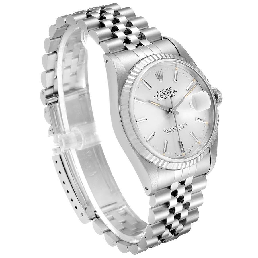 Rolex Datejust Silver Dial Fluted Bezel Steel White Gold Men's Watch 16234 In Excellent Condition In Atlanta, GA