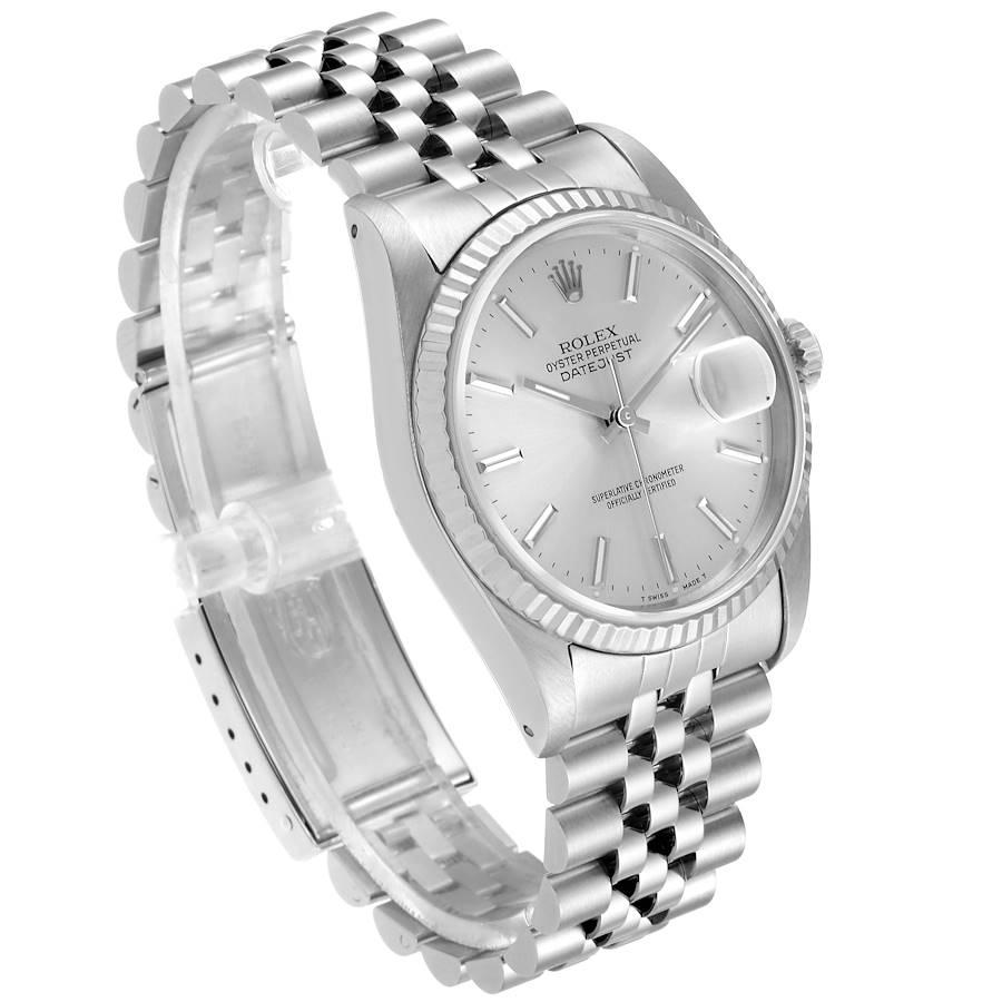Rolex Datejust Silver Dial Fluted Bezel Steel White Gold Men's Watch 16234 In Good Condition For Sale In Atlanta, GA
