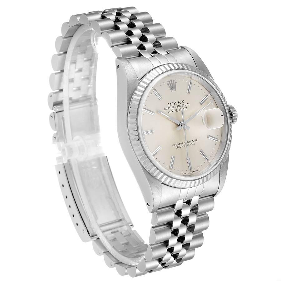 Rolex Datejust Silver Dial Fluted Bezel Steel White Gold Men's Watch 16234 In Good Condition For Sale In Atlanta, GA