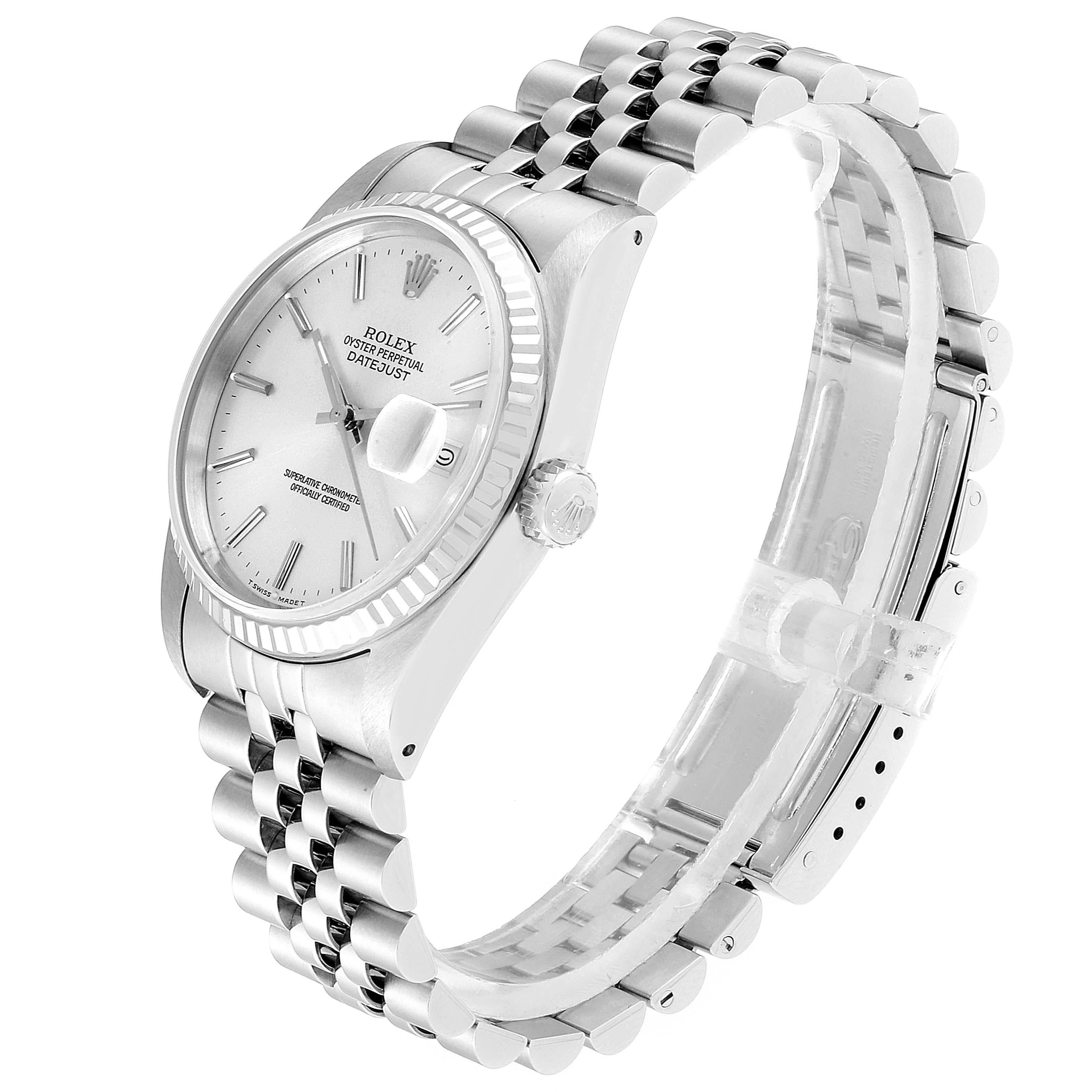 Rolex Datejust Silver Dial Fluted Bezel Steel White Gold Men's Watch 16234 1