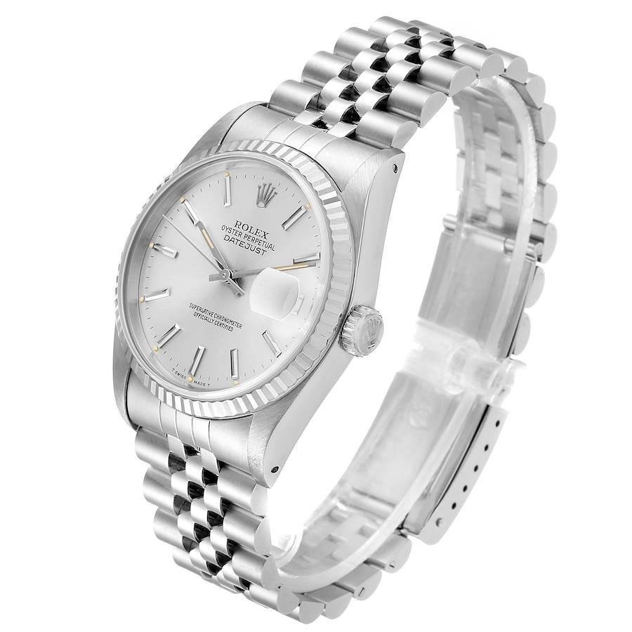 Rolex Datejust Silver Dial Fluted Bezel Steel White Gold Men's Watch 16234 1