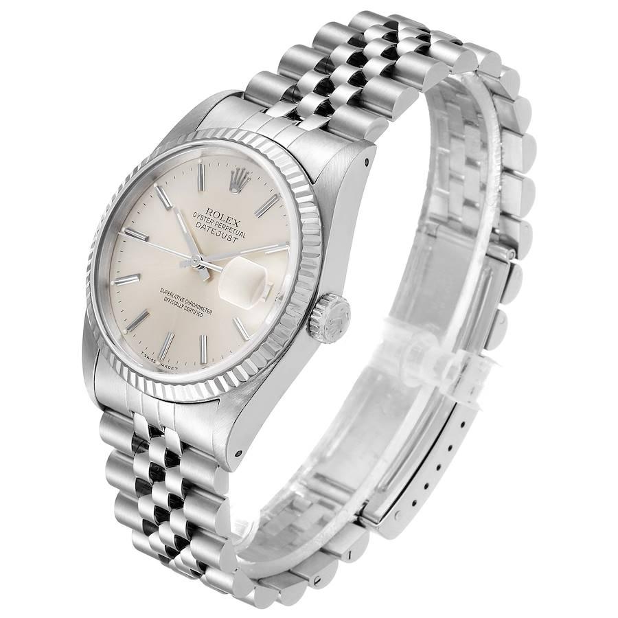 Rolex Datejust Silver Dial Fluted Bezel Steel White Gold Men's Watch 16234 For Sale 1
