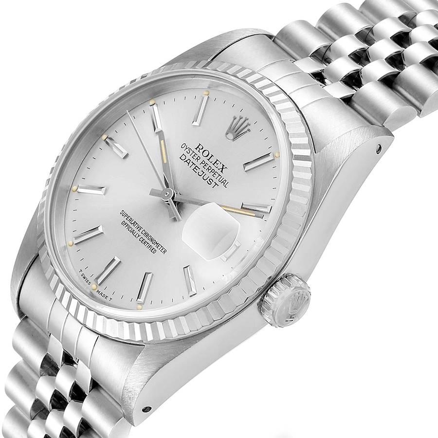 Rolex Datejust Silver Dial Fluted Bezel Steel White Gold Men's Watch 16234 2