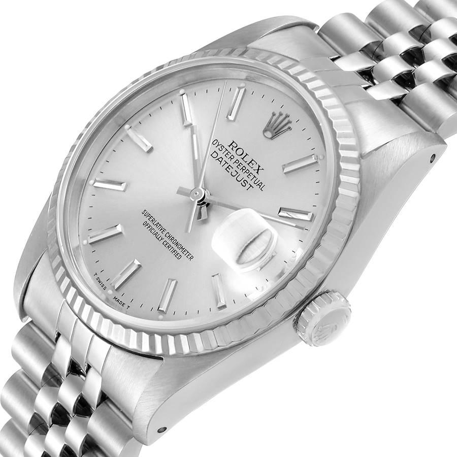 Rolex Datejust Silver Dial Fluted Bezel Steel White Gold Men's Watch 16234 For Sale 2
