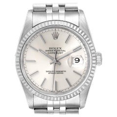 Rolex Datejust Silver Dial Fluted Bezel Steel White Gold Men's Watch 16234
