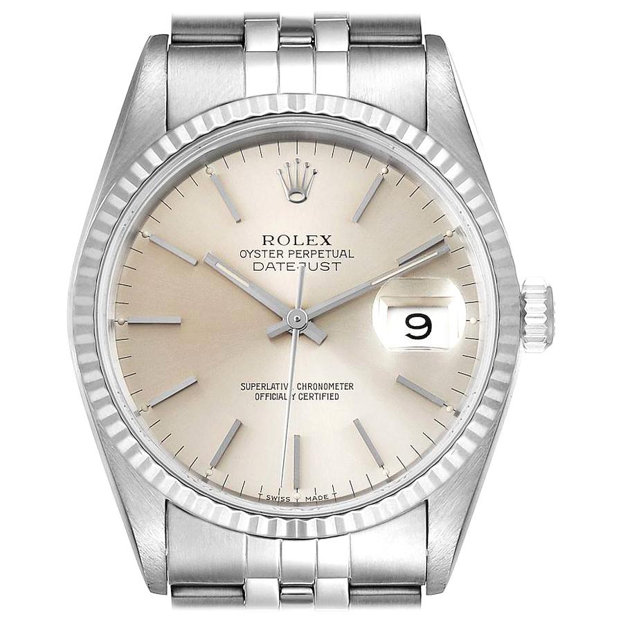 Rolex Datejust Silver Dial Fluted Bezel Steel White Gold Men's Watch