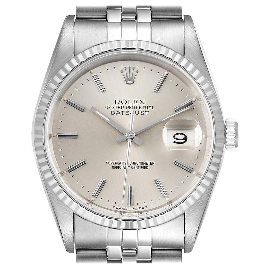 Rolex Datejust Silver Dial Fluted Bezel Steel White Gold Men's Watch 16234 For Sale