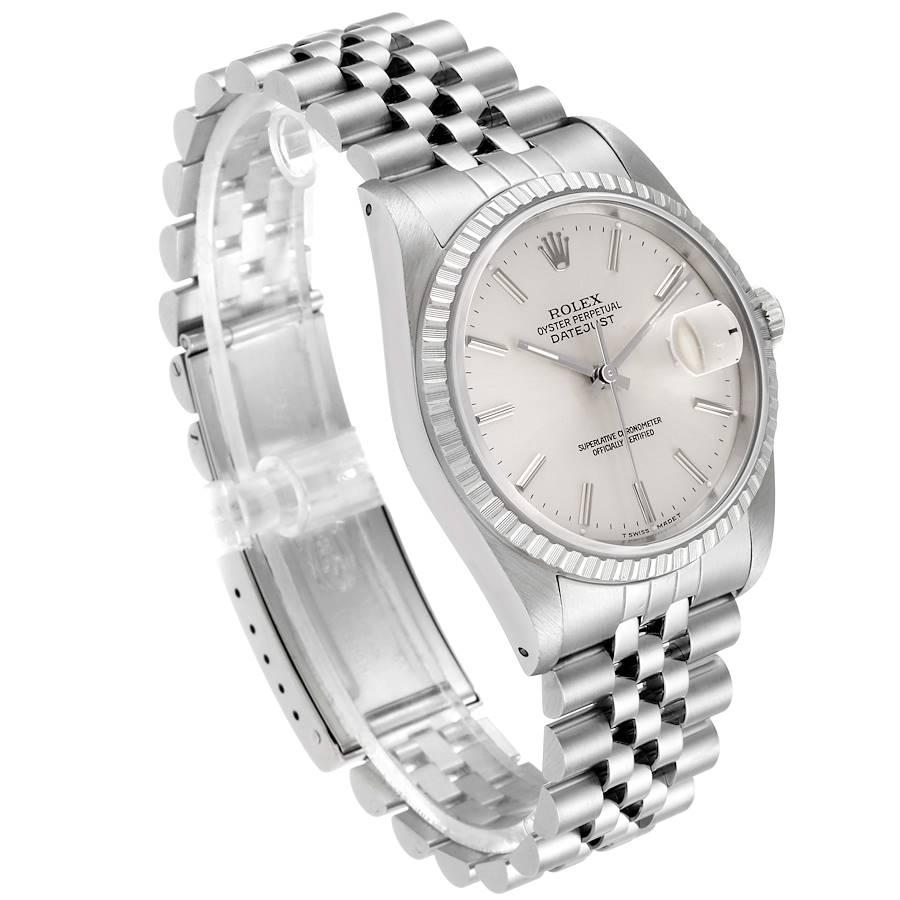Rolex Datejust Silver Dial Jubilee Bracelet Steel Men's Watch 16220 Box In Good Condition In Atlanta, GA