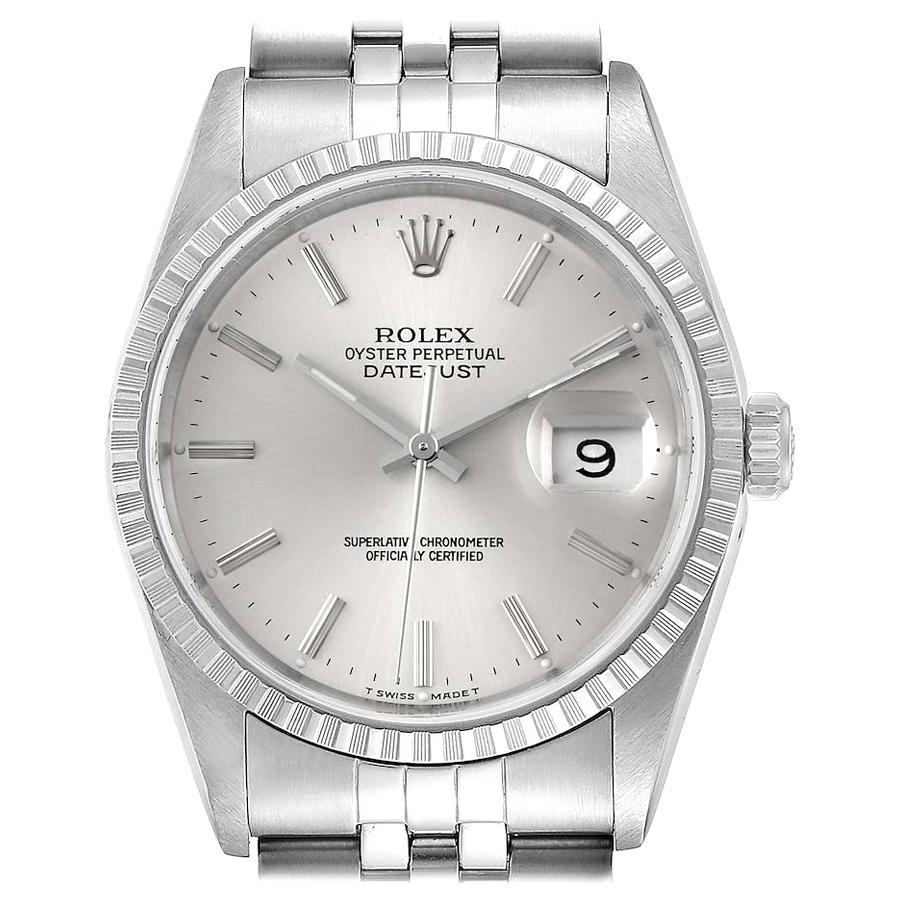 Rolex Datejust Silver Dial Jubilee Bracelet Steel Men's Watch 16220 Box