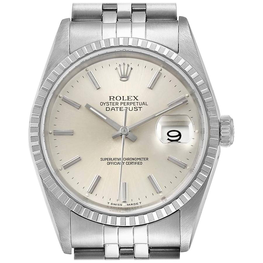 Rolex Datejust Silver Dial Jubilee Bracelet Steel Men's Watch 16220 Box For Sale