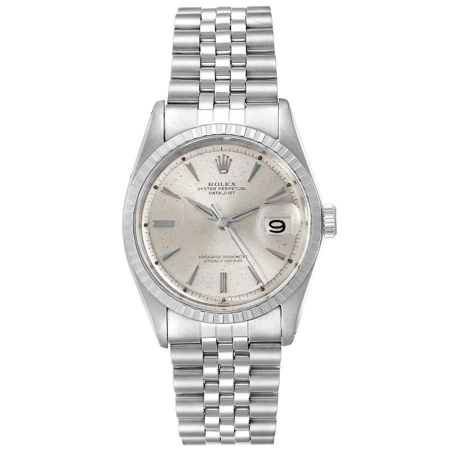 Rolex Datejust Silver Dial Jubilee Bracelet Vintage Mens Watch 1603. Officially certified chronometer self-winding movement. Stainless steel oyster case 36.0 mm in diameter. Rolex logo on a crown. Stainless steel engine turned bezel. Acrylic crystal
