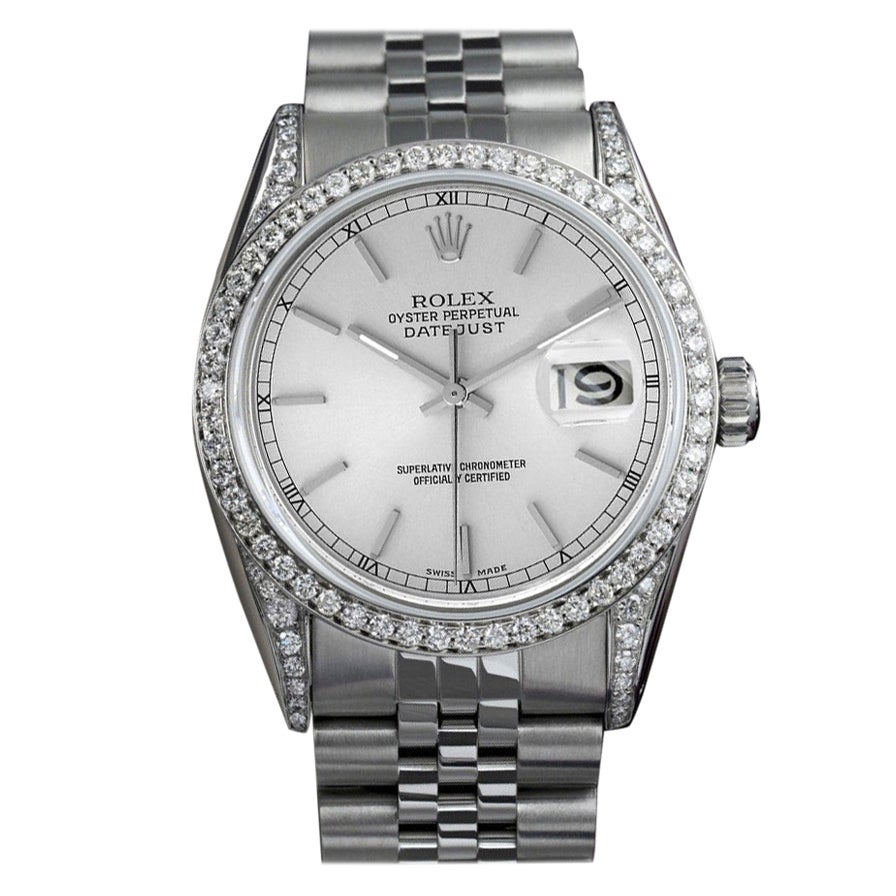 Rolex Datejust Quadrante argentato Orologio Jubilee in acciaio inossidabile Lunetta di diamanti/Lugs