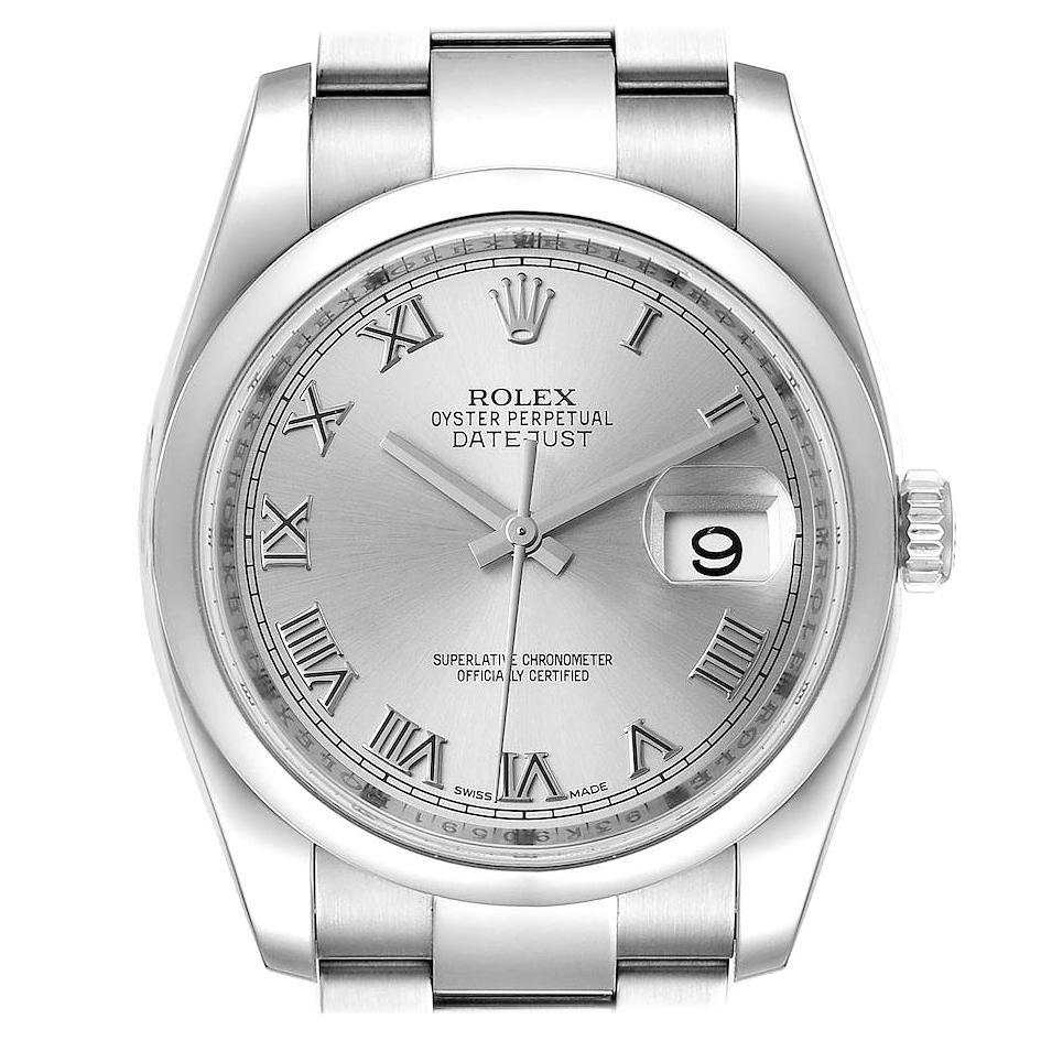 Rolex Datejust Silver Dial Stainless Steel Mens Watch 116200 Box Papers
