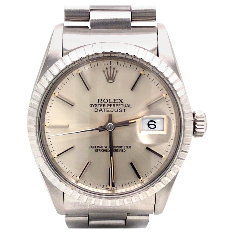 Rolex Datejust Silver Dial Stainless Steel Oyster Vintage Men's Watch 16030  For Sale at 1stDibs