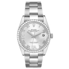 Rolex Datejust Silver Dial Steel Diamond Mens Watch 126284 Box Card