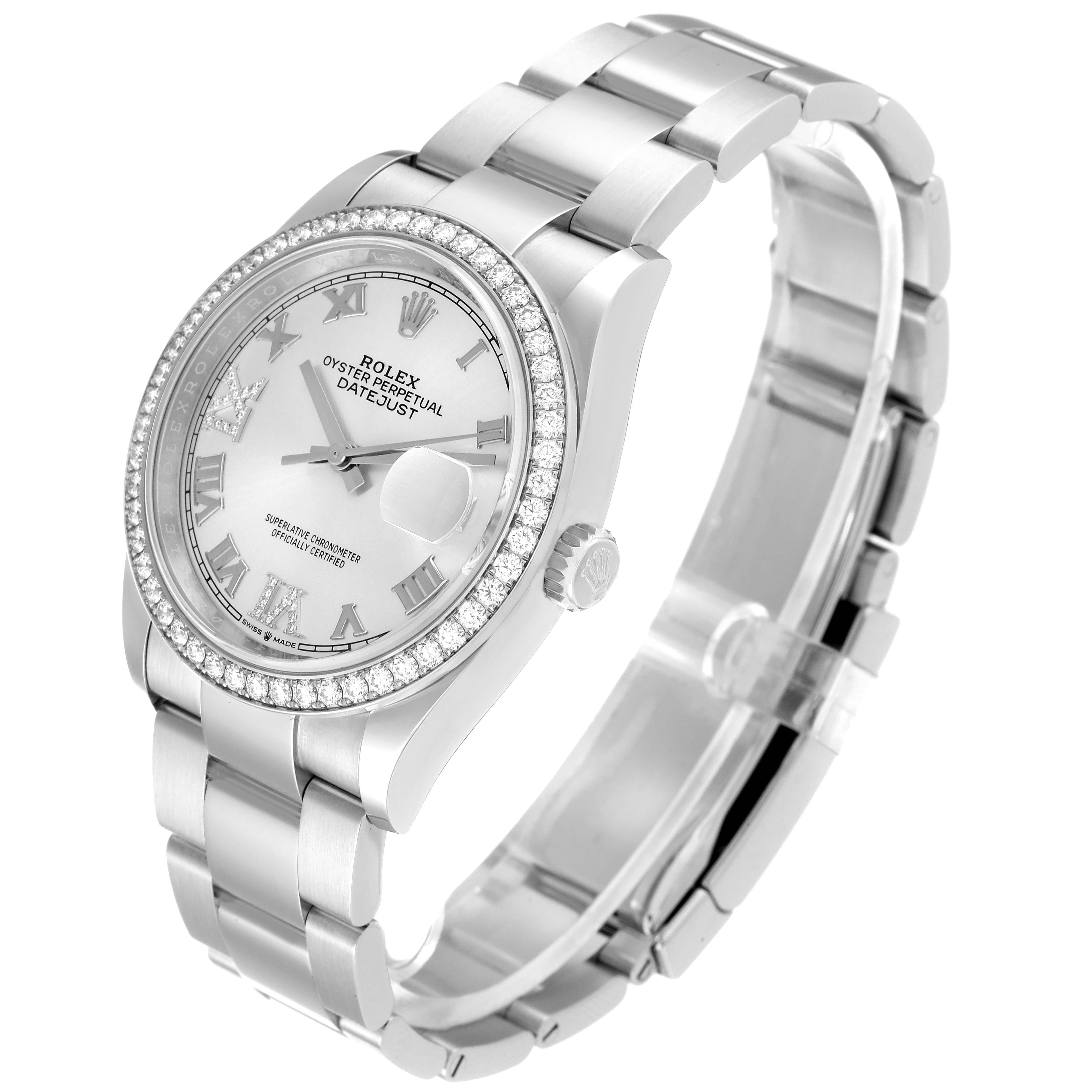 Men's Rolex Datejust Silver Dial Steel Diamond Mens Watch 126284 Box Card