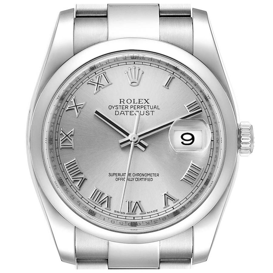 Rolex Datejust Silver Dial Steel Mens Watch 116200 Box Papers