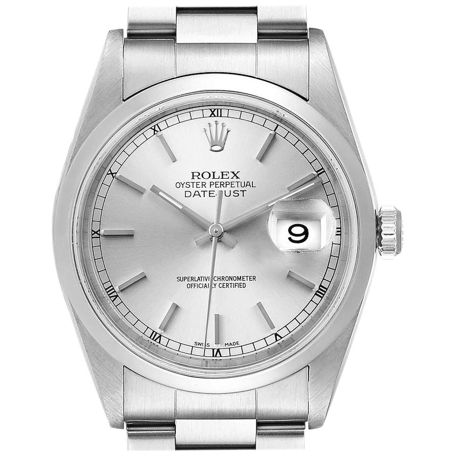 Rolex Datejust Silver Dial Steel Men's Watch 16200 Box Papers For Sale