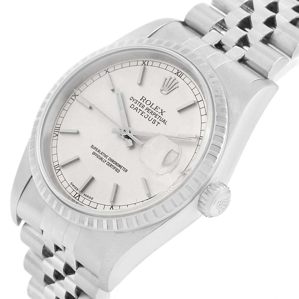Rolex Datejust Silver Dial Steel Men's Watch 16220 Box Papers For Sale 5