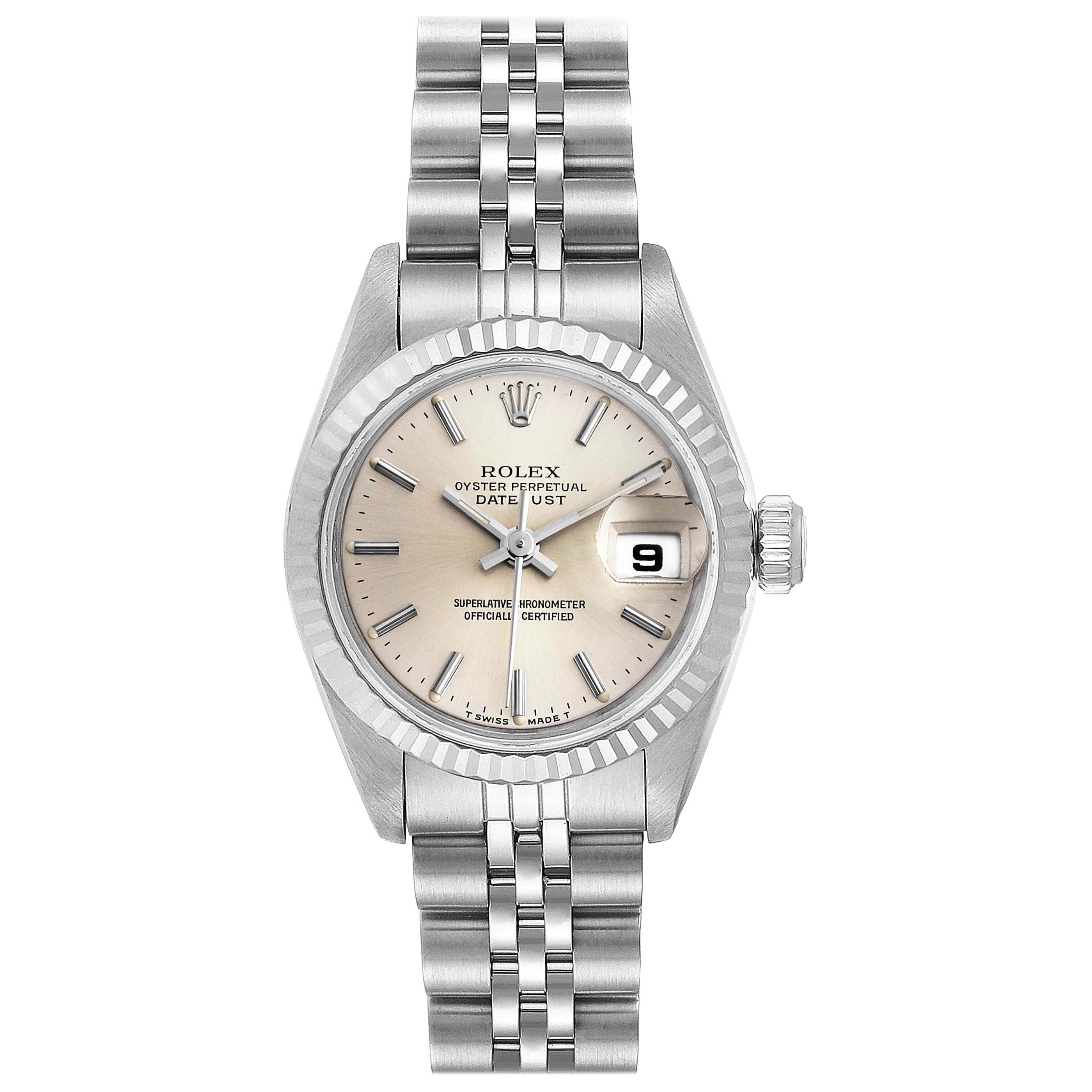 Rolex Datejust Silver Dial Steel White Gold Ladies Watch 69174 Box Papers