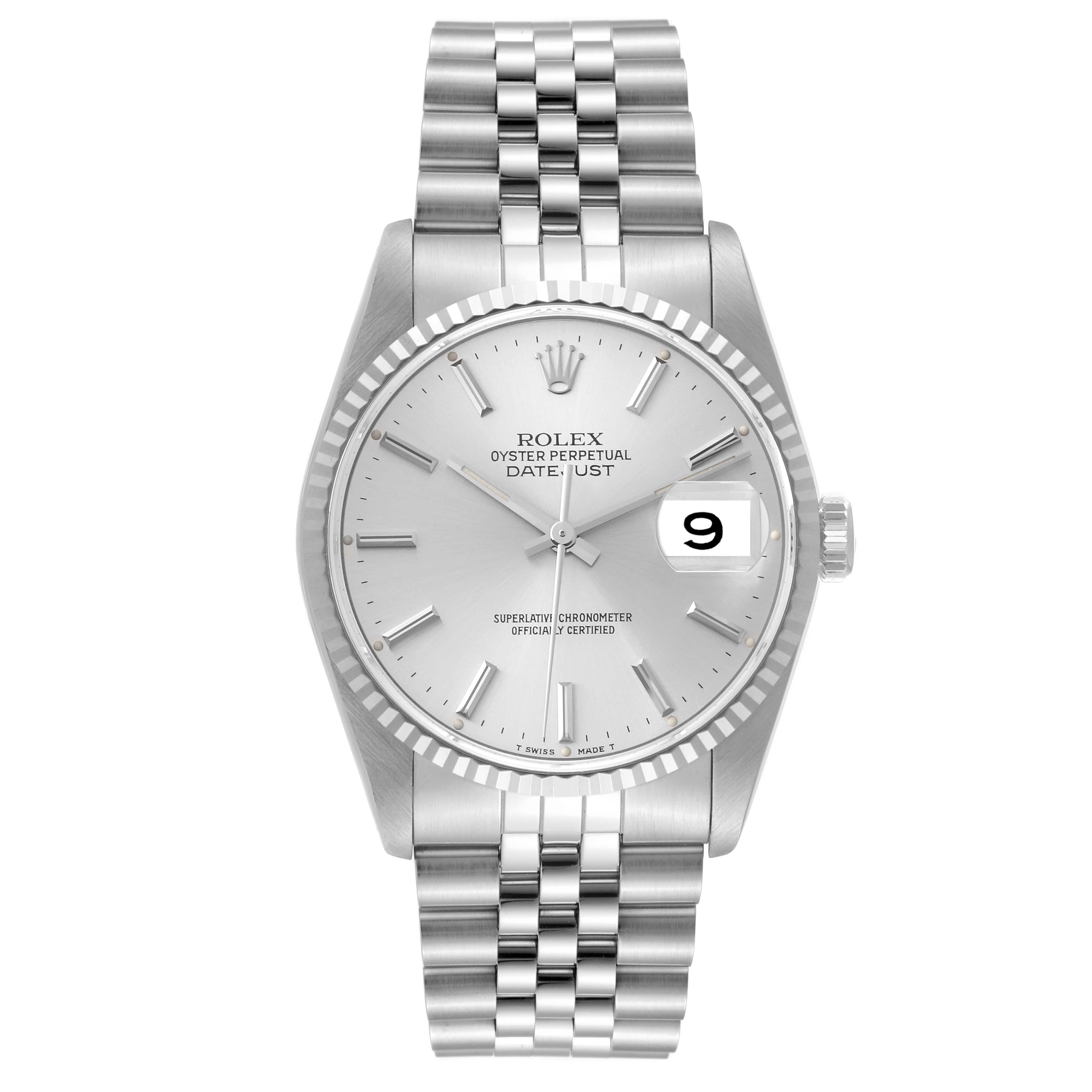 Rolex Datejust Silver Dial Steel White Gold Mens Watch 16234 In Excellent Condition For Sale In Atlanta, GA