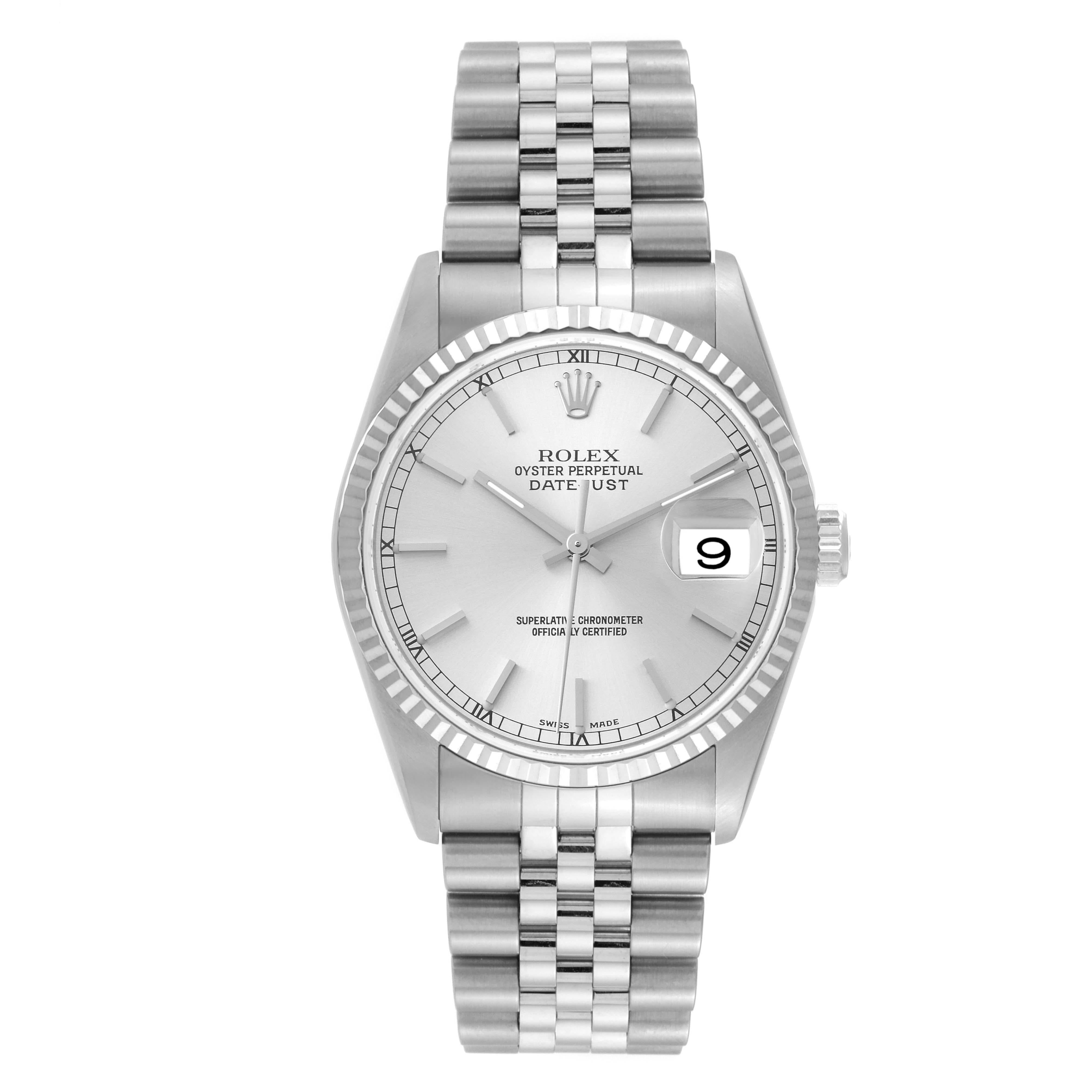 Men's Rolex Datejust Silver Dial Steel White Gold Mens Watch 16234