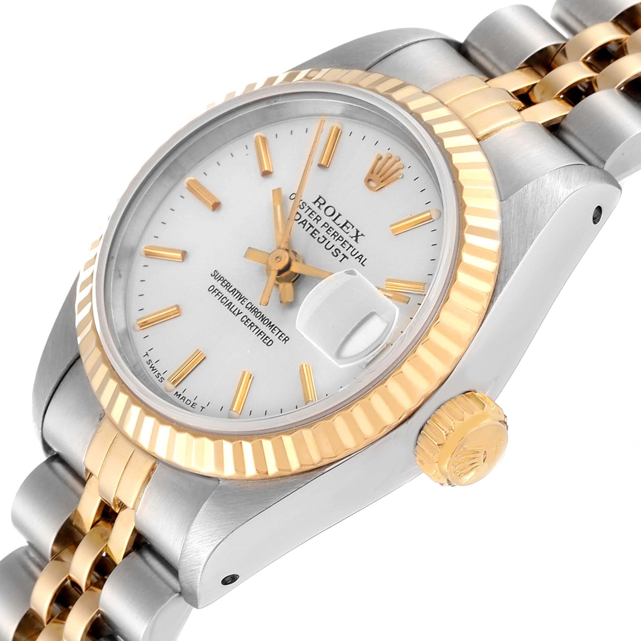 Rolex Datejust Silver Dial Steel Yellow Gold Ladies Watch 69173 In Excellent Condition In Atlanta, GA