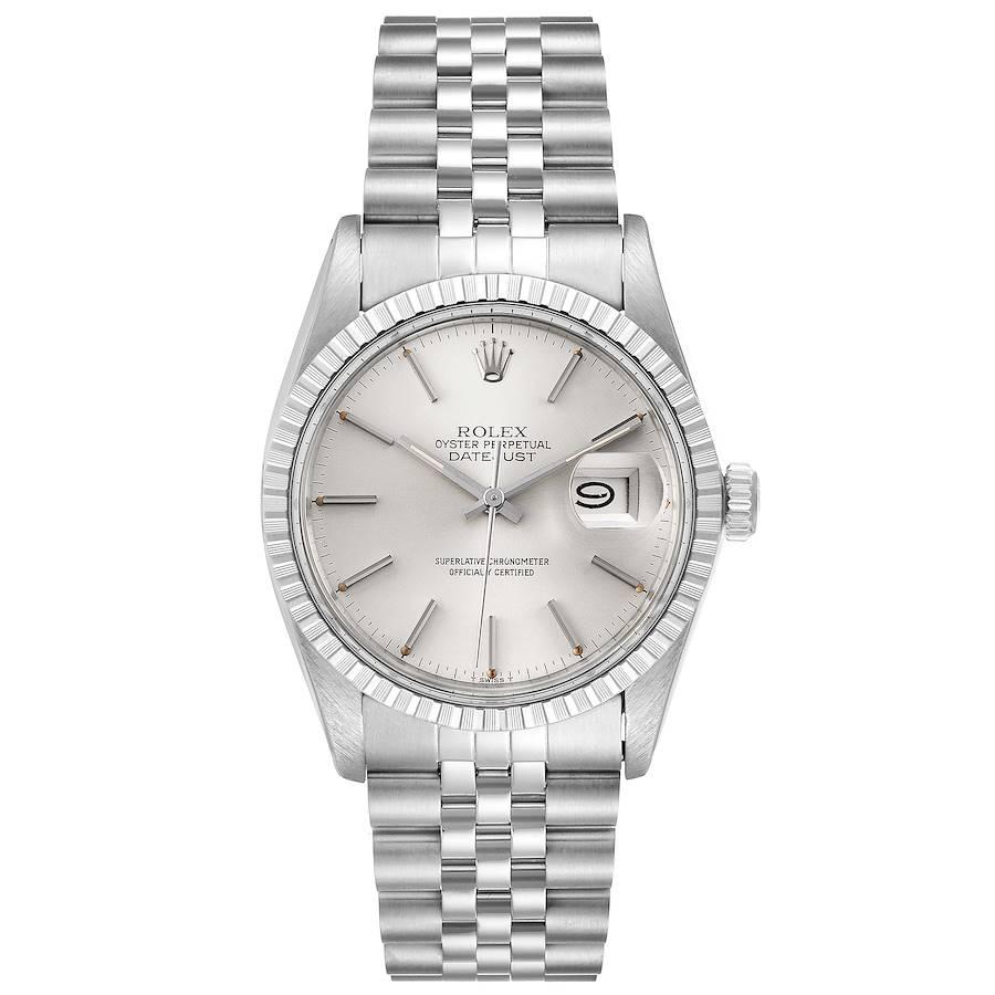 Rolex Datejust Silver Dial Vintage Steel Mens Watch 16030 Box Papers. Officially certified chronometer self-winding movement. Stainless steel oyster case 36 mm in diameter. Rolex logo on a crown. Stainless steel engine turned bezel. Acrylic crystal