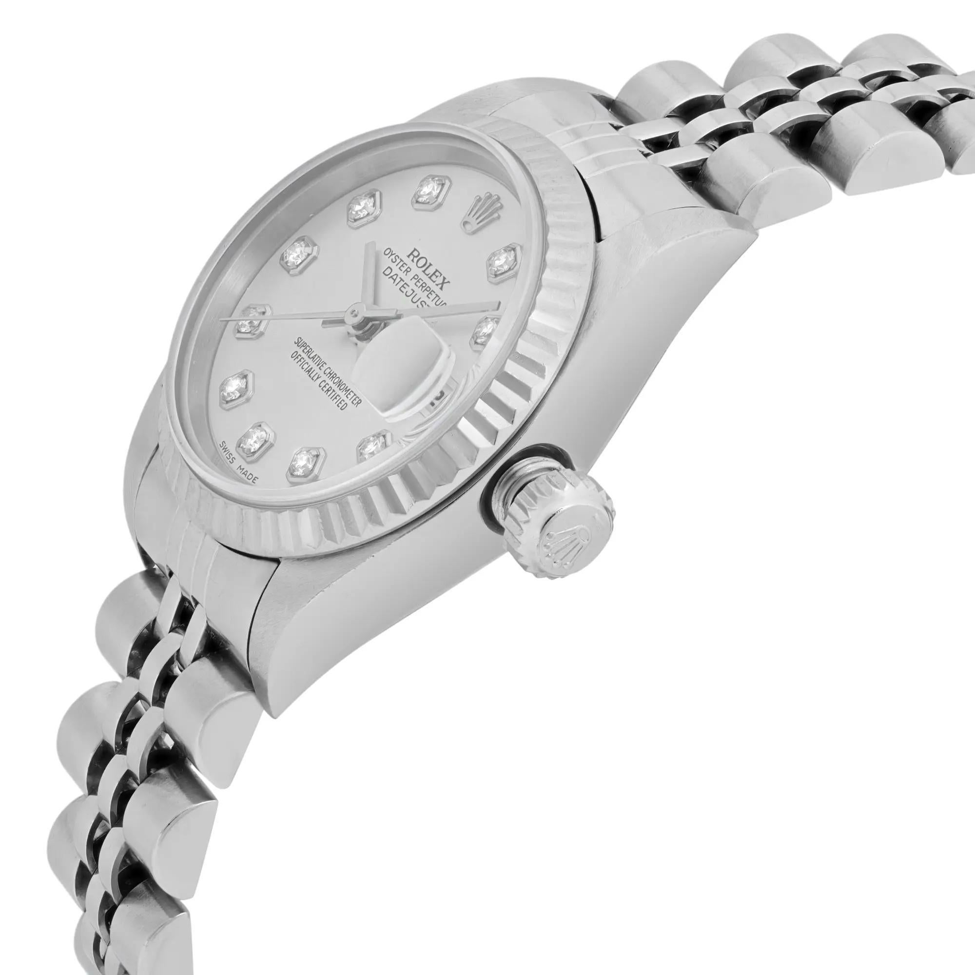Rolex Datejust Silver Quadrante Diamante Acciaio Orologio Automatico Donna 79174 In condizioni buone in vendita a New York, NY